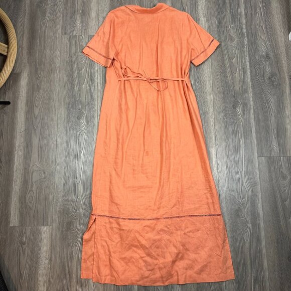 Sag Harbor Coral Linen Button Down Midi Dress 12 - Picture 3 of 5